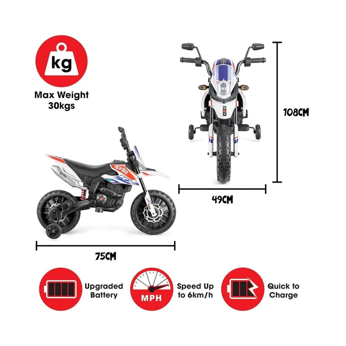 Aprilia 12V Electric Motorbike Ride On - White