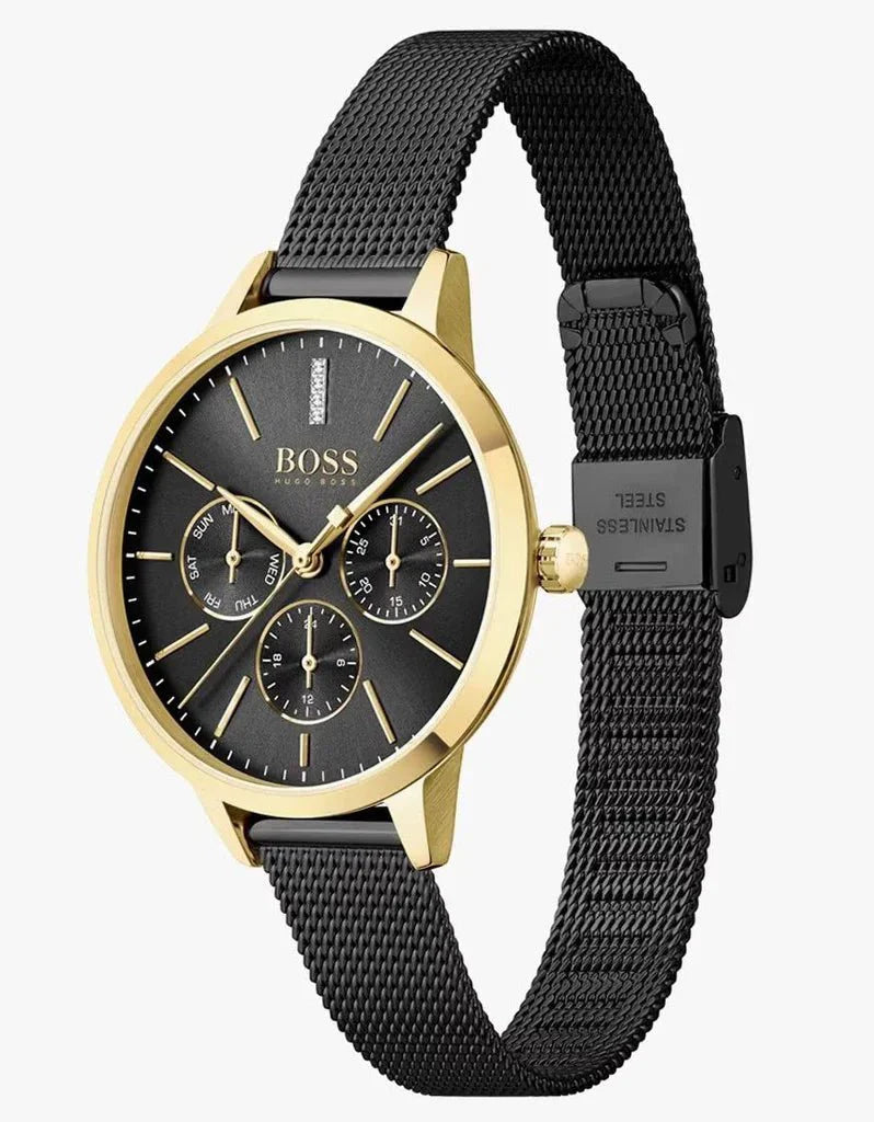 Hugo Boss Women's Watch Symphony Gold-Tone and Black Mesh Bracelet