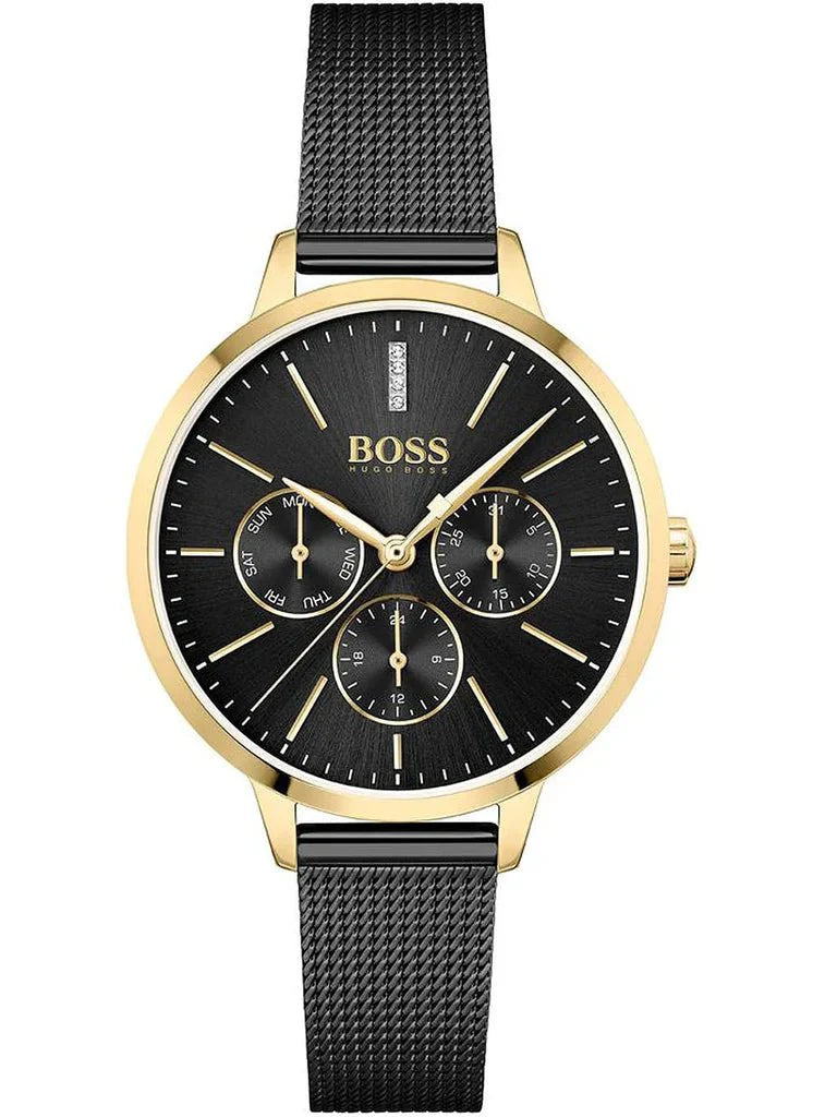 Hugo Boss Women's Watch Symphony Gold-Tone and Black Mesh Bracelet