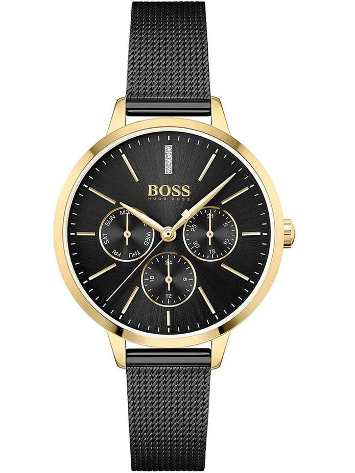 Hugo Boss Women's Watch Symphony Gold-Tone and Black Mesh Bracelet