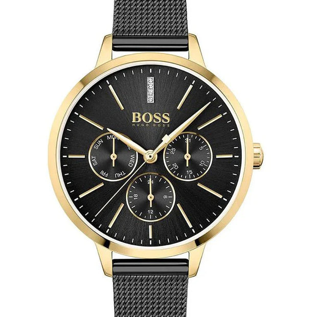 Hugo Boss Women's Watch Symphony Gold-Tone and Black Mesh Bracelet