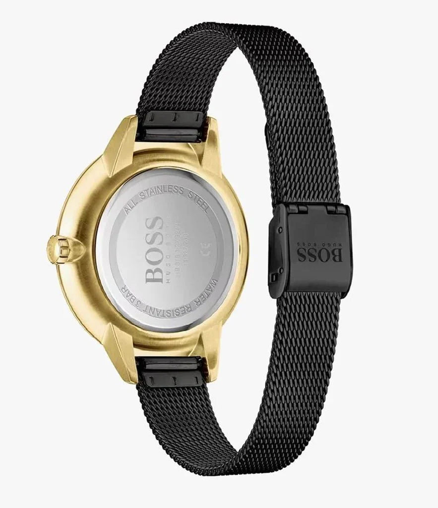Hugo Boss Women's Watch Symphony Gold-Tone and Black Mesh Bracelet