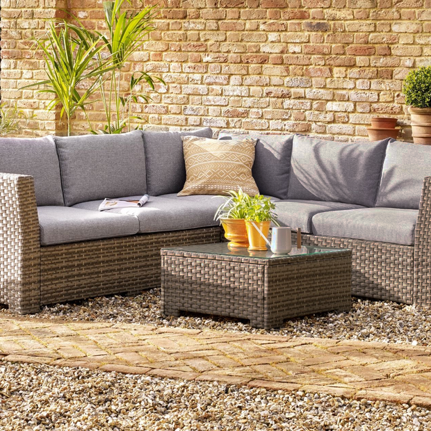Chesterton Grey 5 Seater Corner Rattan Garden Sofa Lounge Set