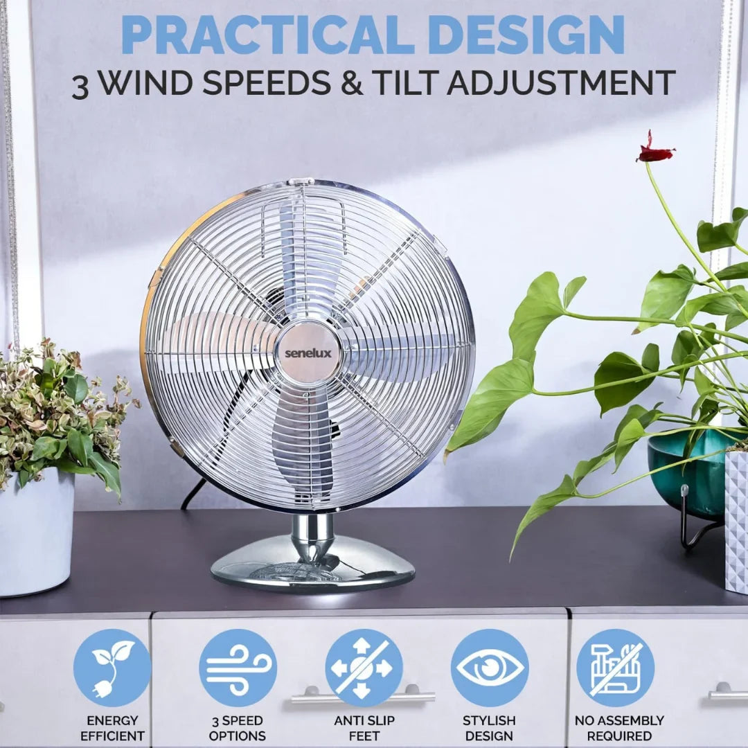 Senelux 12 inch Chrome Desk Fan