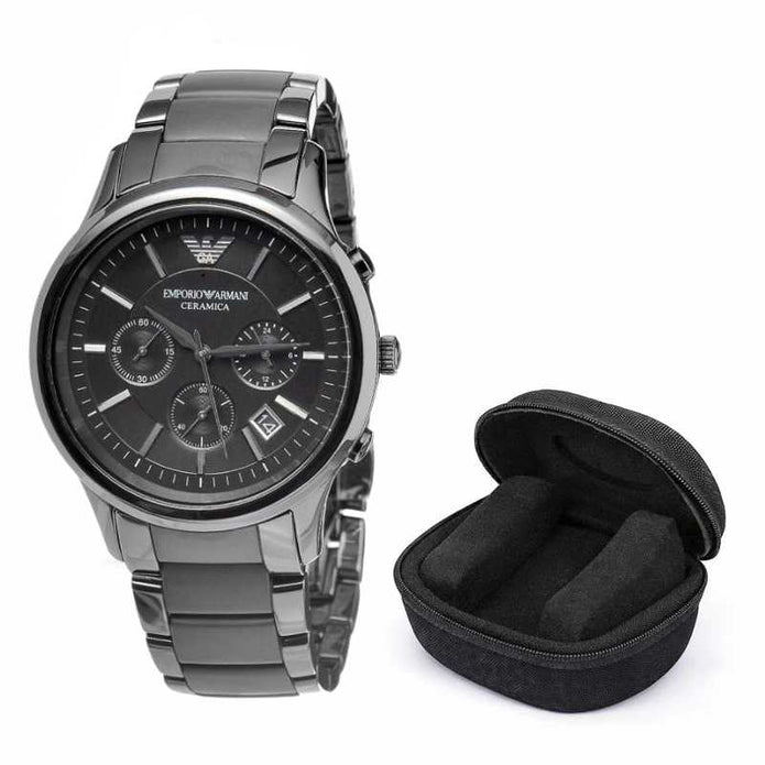 Emporio Armani Chronograph Men’s Watch Ceramic Black Strap With Black Dial + Travel Case