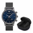 Emporio Armani Luigi Men’s Watch Grey Mesh Strap With Blue Dial + Travel Case