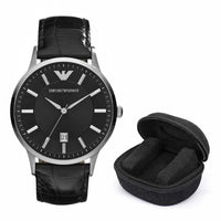 Emporio Armani Renato Men’s Watch Leather Black Strap With Black Dial + Travel Case