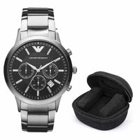 Emporio Armani Renato Men’s Watch Stainless Steel Silver Bracelet With Black Dial + Travel Case