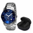 Emporio Armani Retro Men’s Watch Silver Strap With Blue Dial + Travel Case