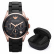 Emporio Armani Sportivo Women's Watch Black Strap And Rose Gold Case + Travel Case