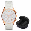 Emporio Armani Sportivo Women's Watch White Strap With Rose Gold Case + Travel Case
