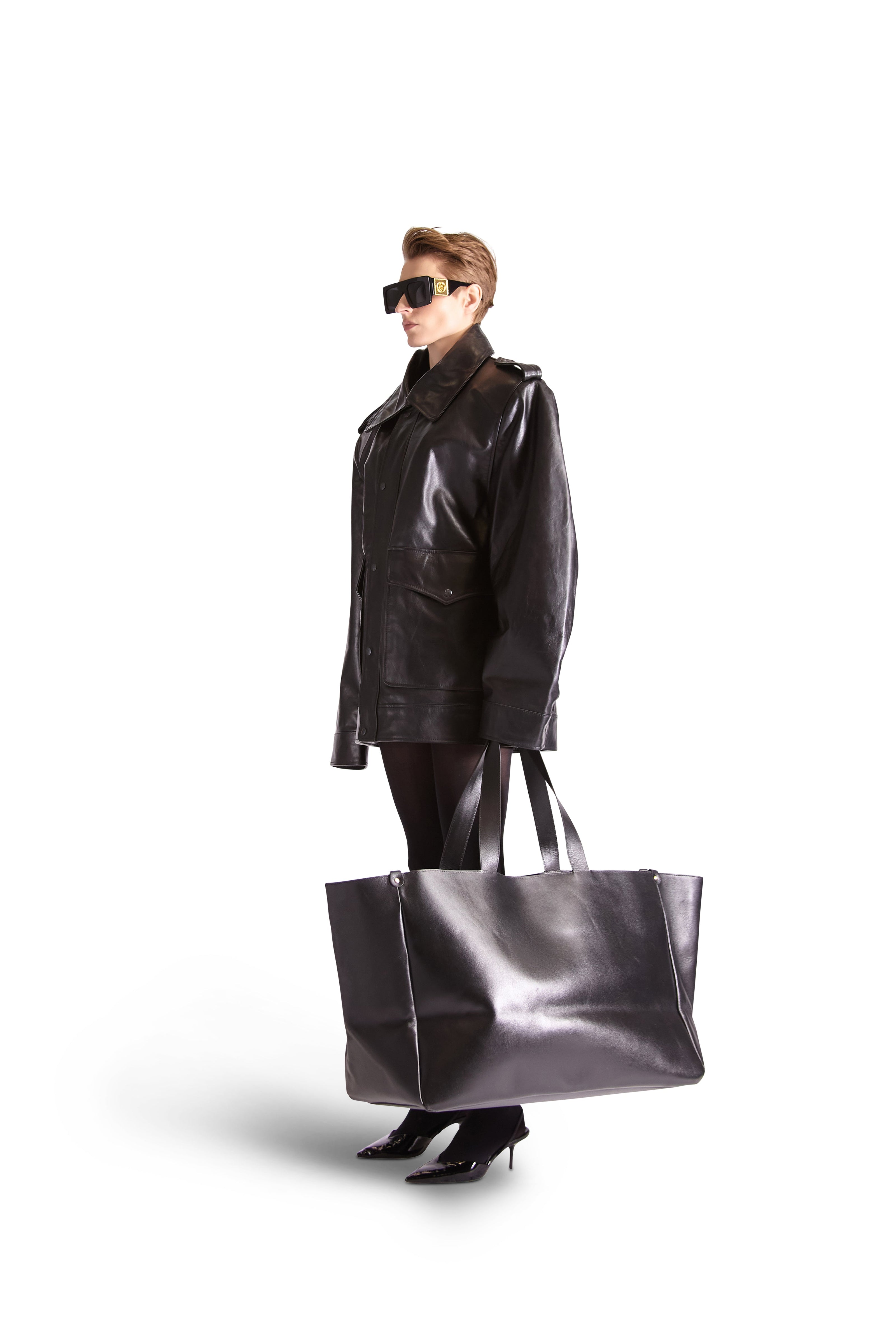 Helen Anthony Black Oversized Leather Tote Bag