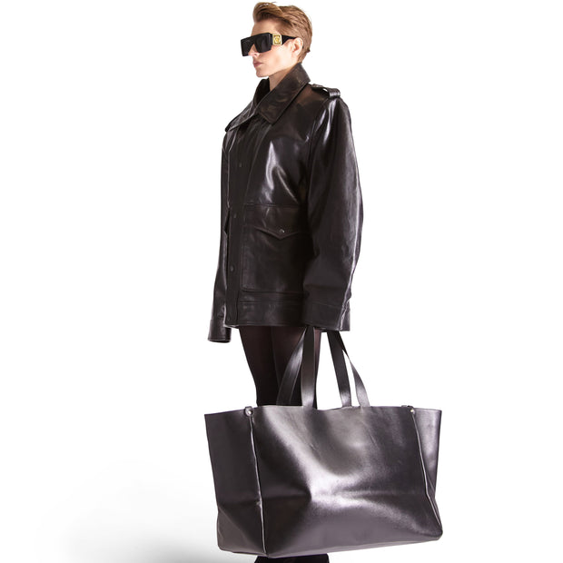 Helen Anthony Black Oversized Leather Tote Bag