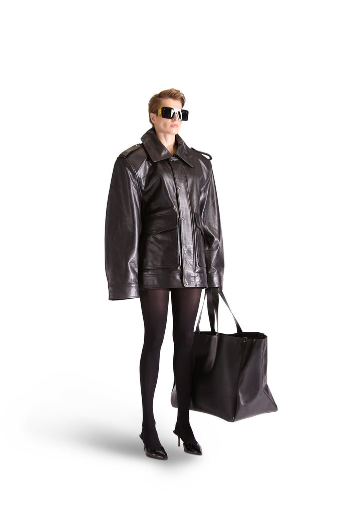 Helen Anthony Black Oversized Leather Tote Bag