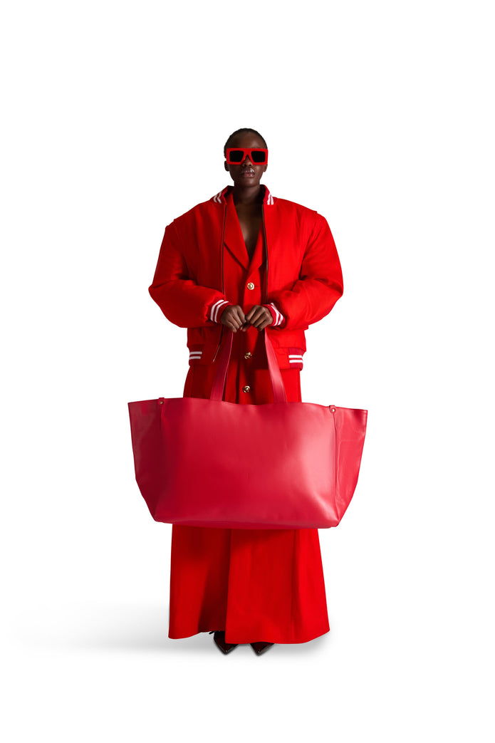 Helen Anthony Red Oversized Leather Tote Bag