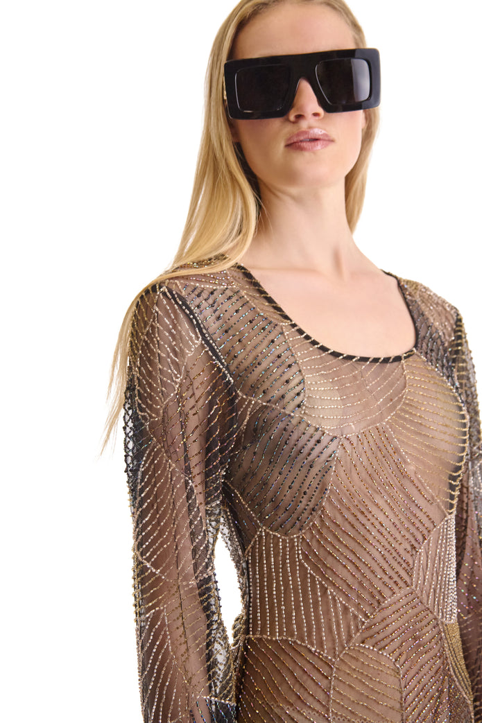 Helen Anthony Hand Embroidered Sheer Evening Dress