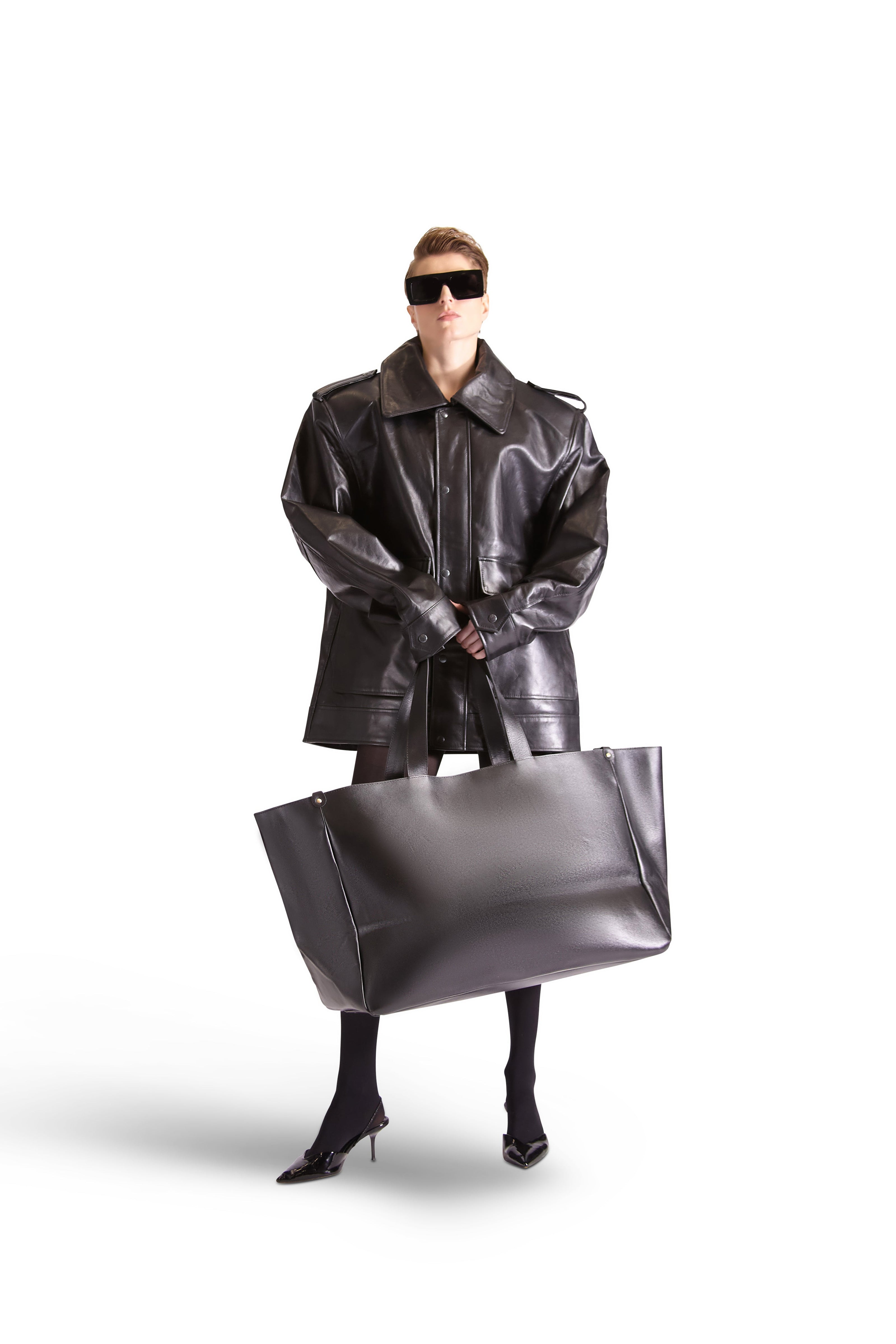 Helen Anthony Black Oversized Leather Tote Bag