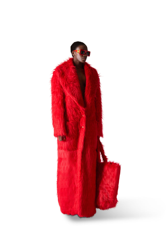 Helen Anthony Red Large Faux Fur Bag