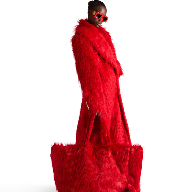 Helen Anthony Red Large Faux Fur Bag