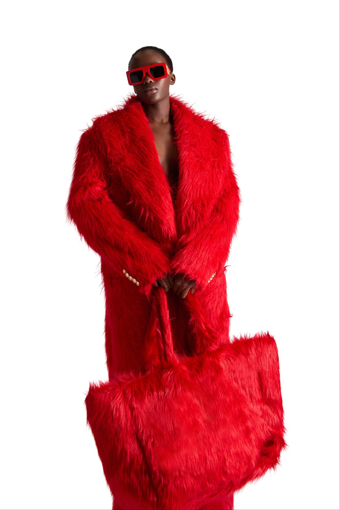 Helen Anthony Red Large Faux Fur Bag