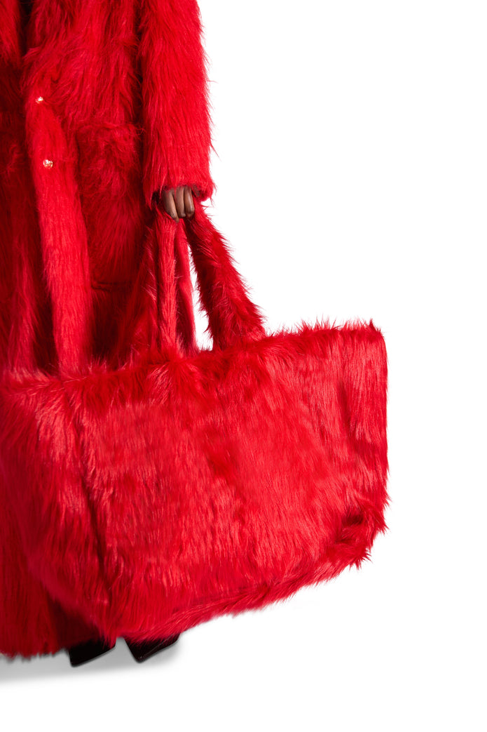 Helen Anthony Red Large Faux Fur Bag