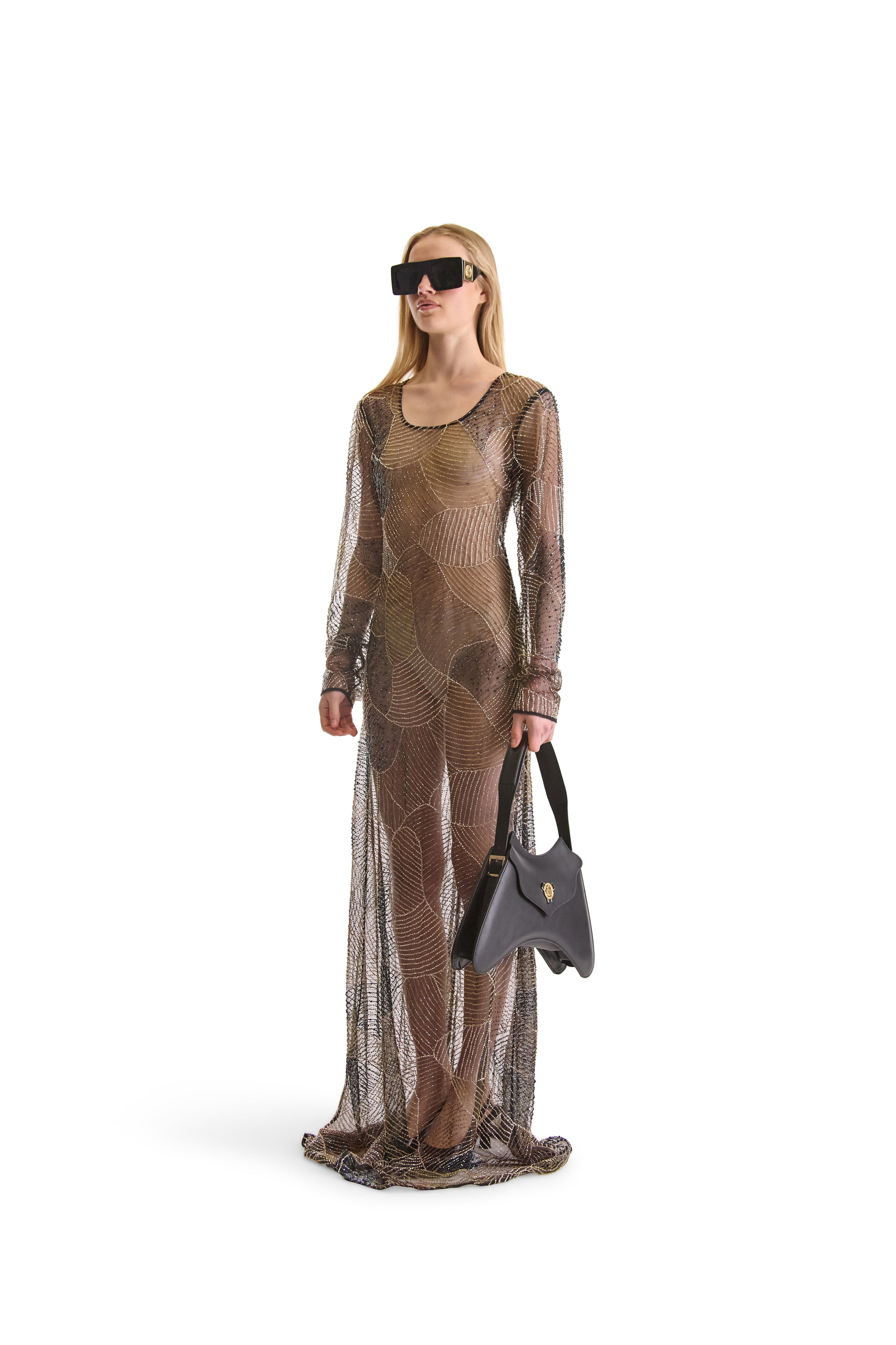 Helen Anthony Hand Embroidered Sheer Evening Dress