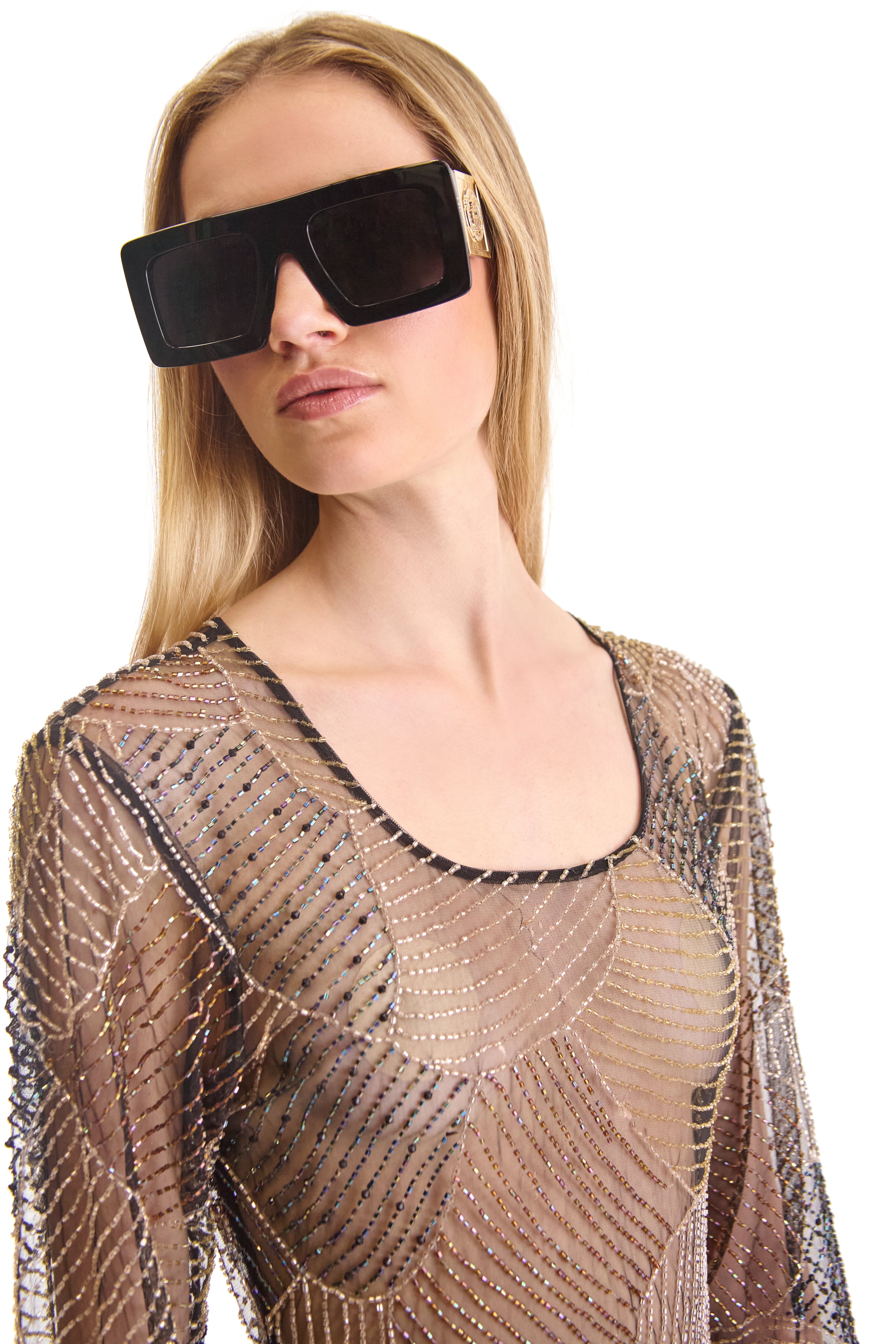 Helen Anthony Hand Embroidered Sheer Evening Dress