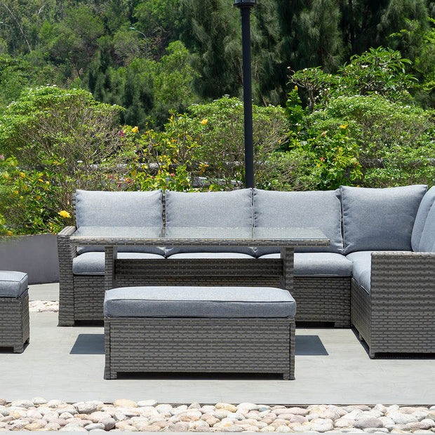 Palma Grey Corner Rattan Casual Garden Dining and Lounge Set 9 Seater