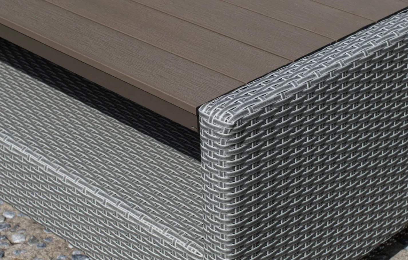 Stockholm Rattan Grey 4 Seater Garden Chaise Lounge Set with Armchair