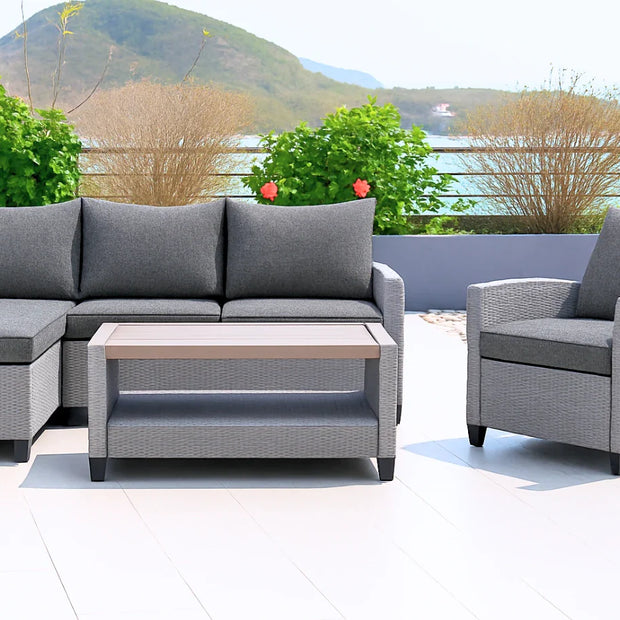 Stockholm Rattan Grey 4 Seater Garden Chaise Lounge Set with Armchair
