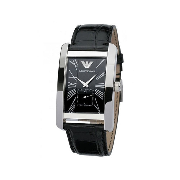 Emporio Armani Classic Men's Watch Leather Black Strap With Black Dial And Silver Case
