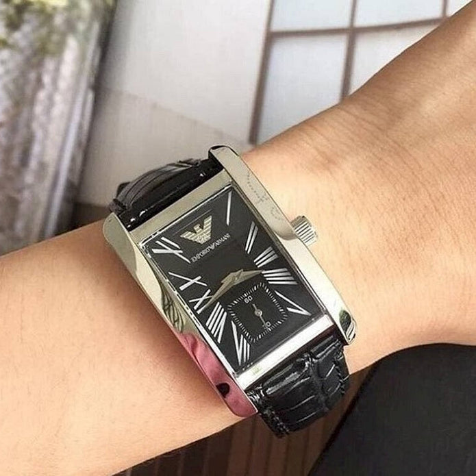 Emporio Armani Classic Men's Watch Leather Black Strap With Black Dial And Silver Case