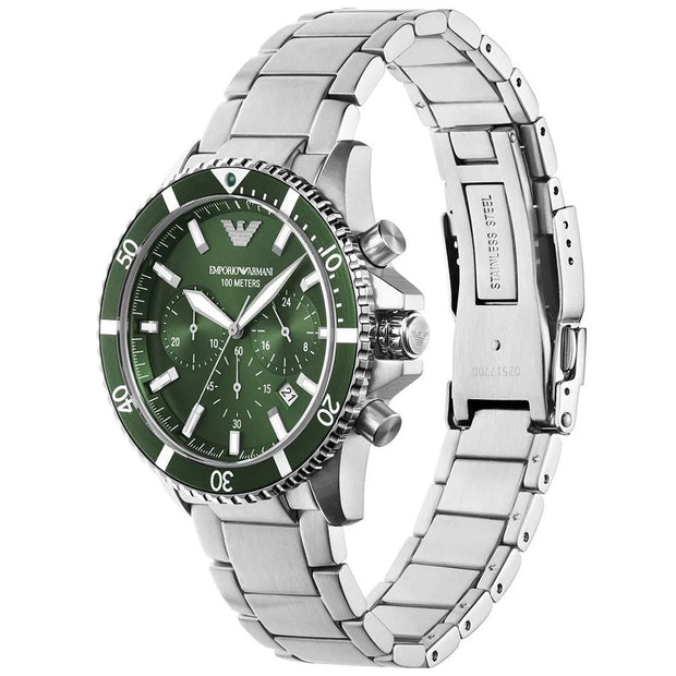 Emporio Armani Diver Men's Watch Stainless Steel Silver Strap With Green Dial