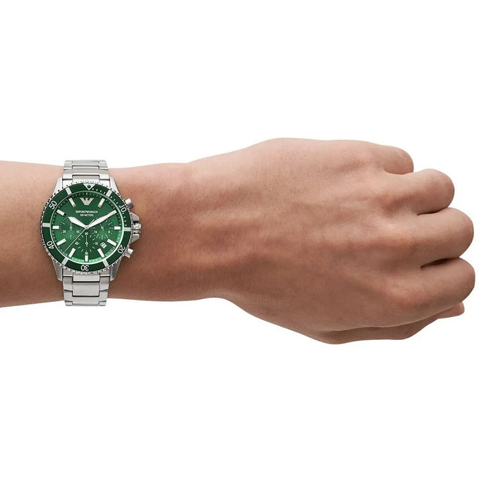Emporio Armani Diver Men's Watch Stainless Steel Silver Strap With Green Dial