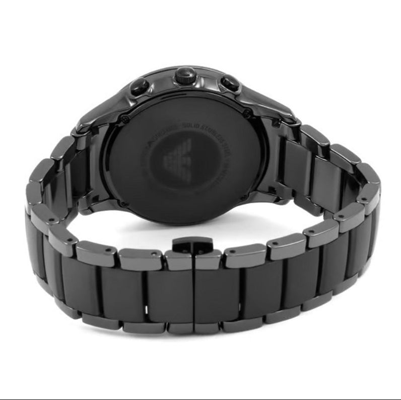 Emporio Armani Chronograph Men’s Watch Ceramic Black Strap With Black Dial + Travel Case