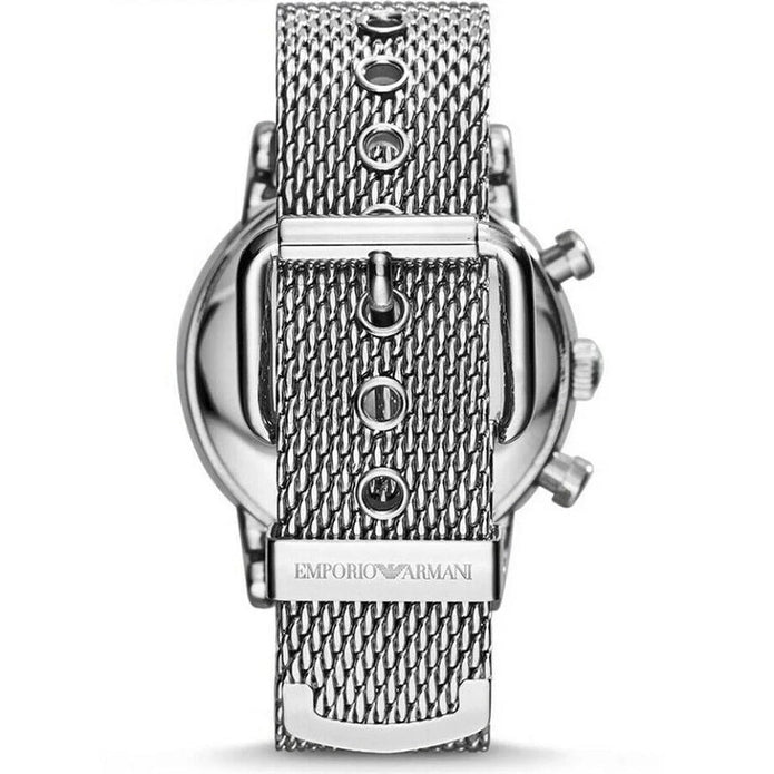 Emporio Armani Luigi Men's Watch Silver Mesh Strap With Black Dial + Travel Case