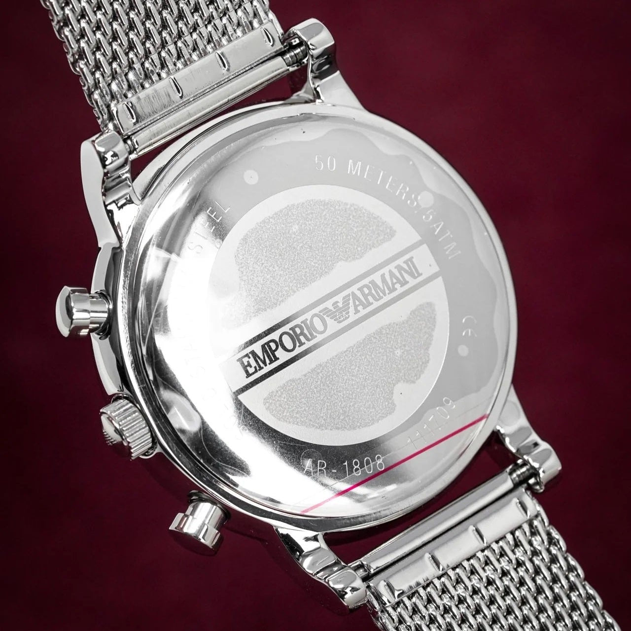 Emporio Armani Luigi Men's Watch Silver Mesh Strap With Black Dial + Travel Case