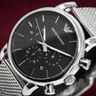 Emporio Armani Luigi Men's Watch Silver Mesh Strap With Black Dial + Travel Case