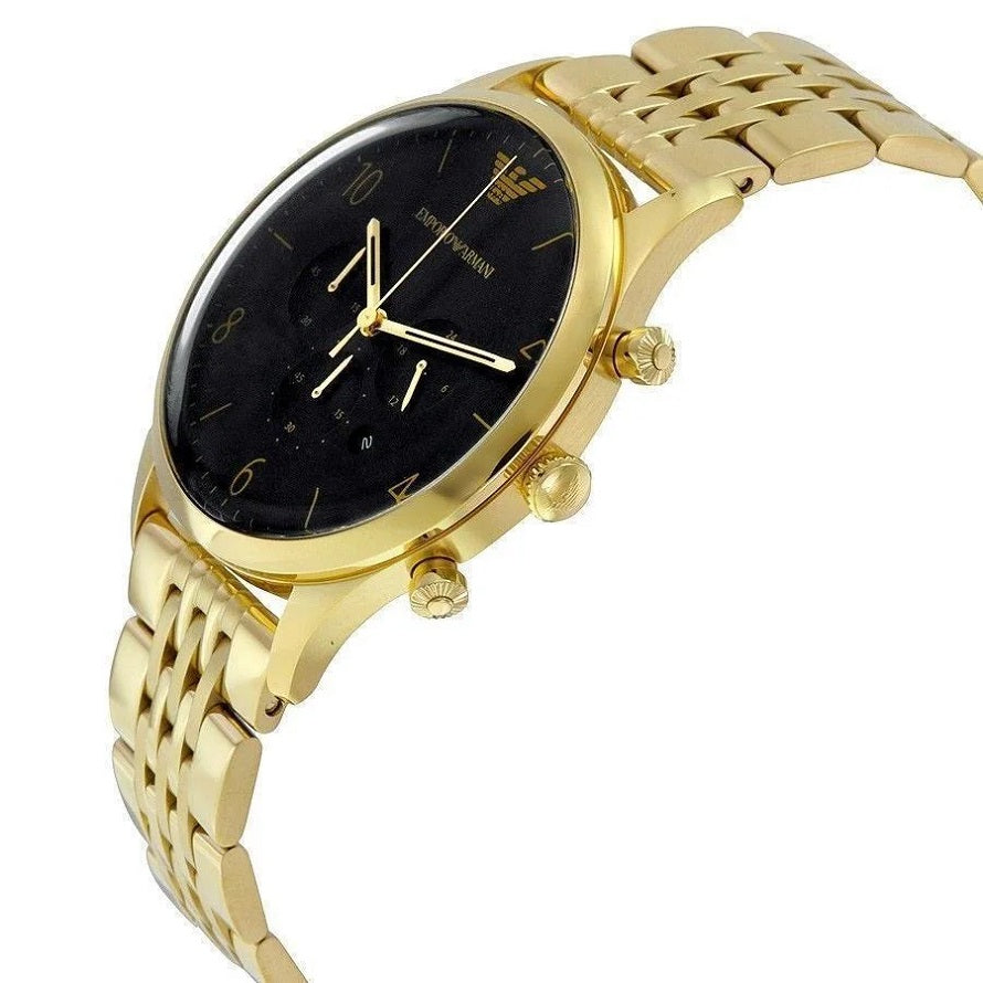 Emporio Armani Men’s Watch Stainless Steel Gold Strap With Black Dial