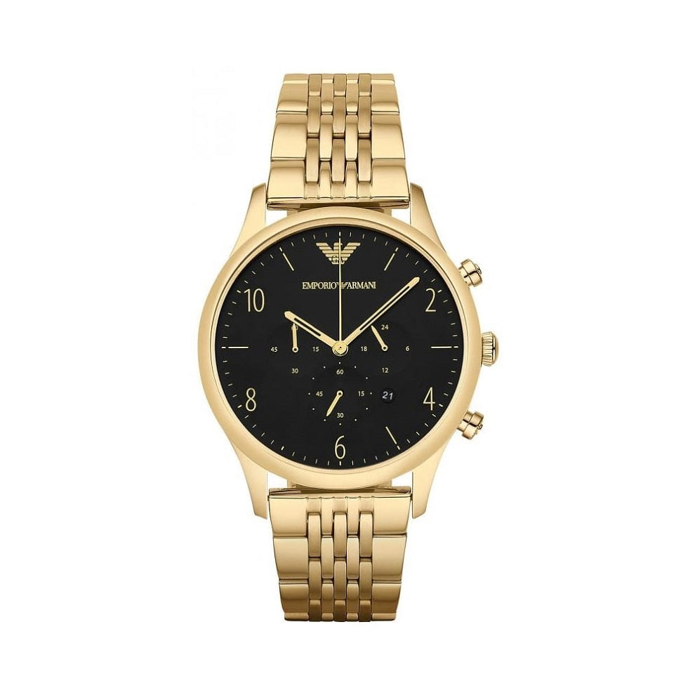 Emporio Armani Men’s Watch Stainless Steel Gold Strap With Black Dial