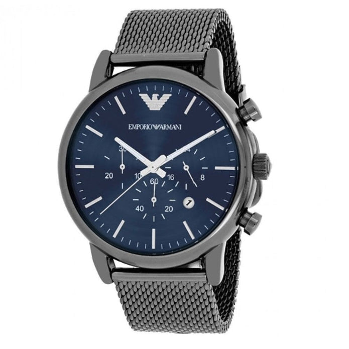 Emporio Armani Luigi Men’s Watch Grey Mesh Strap With Blue Dial + Travel Case