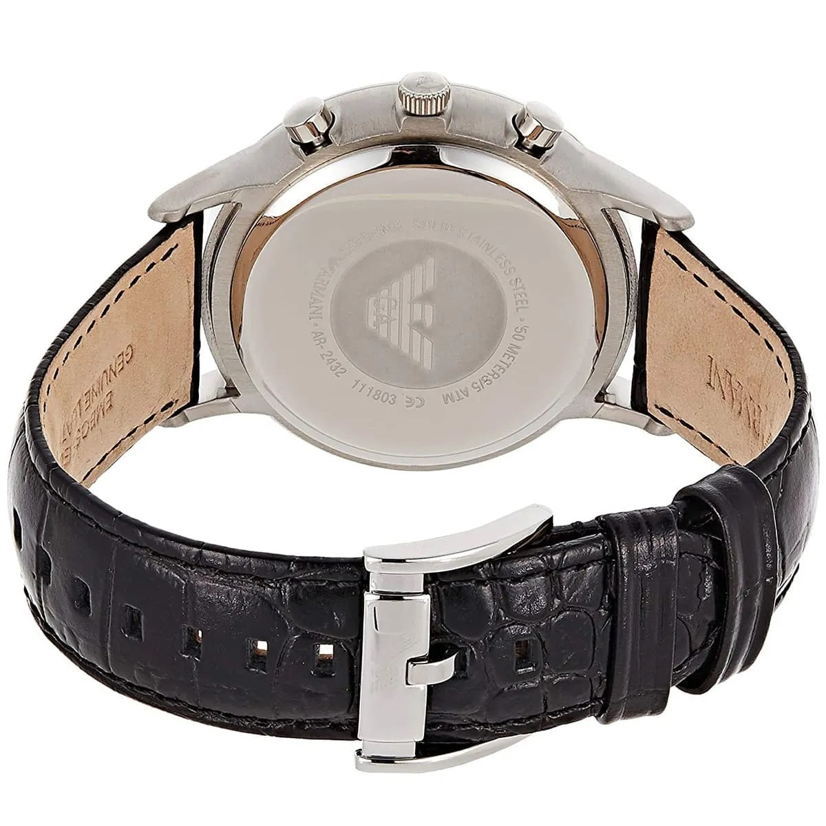 Emporio Armani Renato Men’s Watch Leather Black Strap With Silver Dial