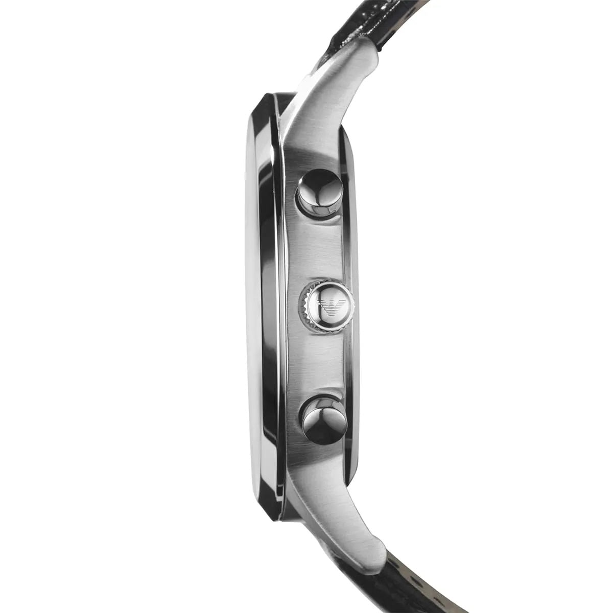 Emporio Armani Renato Men’s Watch Leather Black Strap With Silver Dial