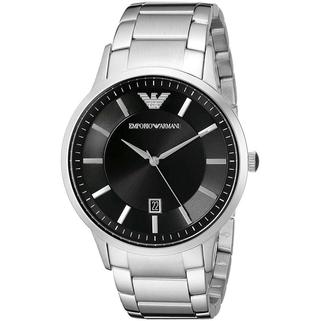 Emporio Armani Renato Men’s Watch Silver Strap With Black Dial + Travel Case