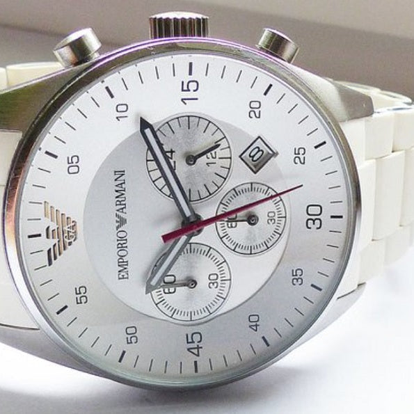 Emporio Armani Sportivo Men’s Watch Silicone White Strap With White Dial And Silver Case