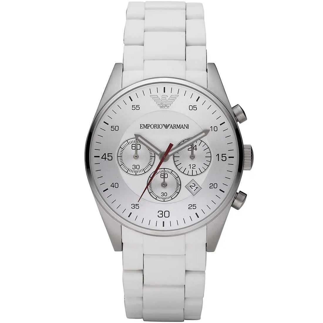 Emporio Armani Sportivo Men’s Watch Silicone White Strap With White Dial And Silver Case