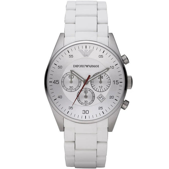 Emporio Armani Sportivo Men’s Watch Silicone White Strap With White Dial And Silver Case