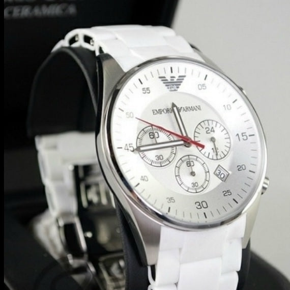 Emporio Armani Sportivo Men’s Watch Silicone White Strap With White Dial And Silver Case