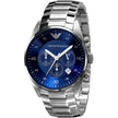 Emporio Armani Retro Men’s Watch Silver Strap With Blue Dial + Travel Case