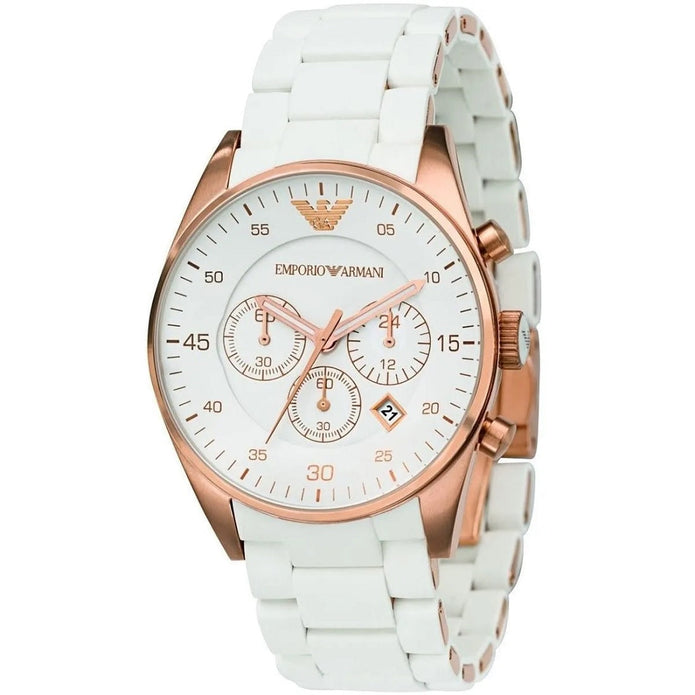 Emporio Armani Sportivo Men's Watch White Strap and Gold Case + Travel Case